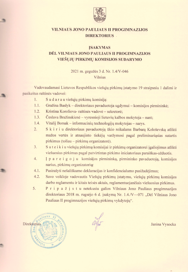 Viešųjų pirkimų komisijos sudarymas